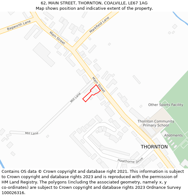 62, MAIN STREET, THORNTON, COALVILLE, LE67 1AG: Location map and indicative extent of plot