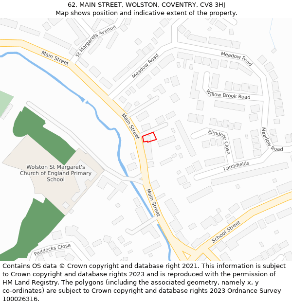 62, MAIN STREET, WOLSTON, COVENTRY, CV8 3HJ: Location map and indicative extent of plot