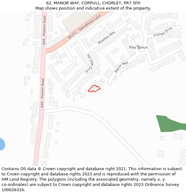 62, MANOR WAY, COPPULL, CHORLEY, PR7 5FH: Location map and indicative extent of plot