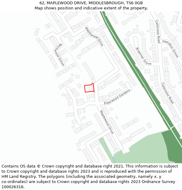 62, MAPLEWOOD DRIVE, MIDDLESBROUGH, TS6 0GB: Location map and indicative extent of plot