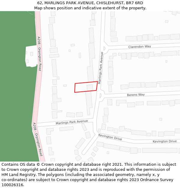 62, MARLINGS PARK AVENUE, CHISLEHURST, BR7 6RD: Location map and indicative extent of plot