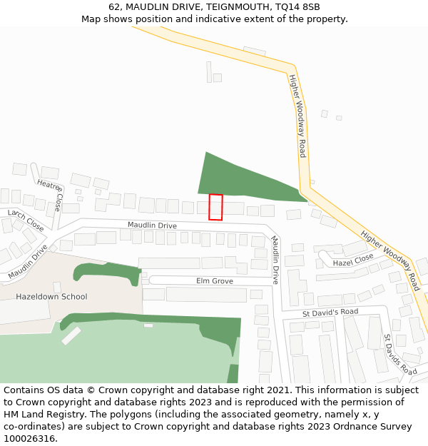62, MAUDLIN DRIVE, TEIGNMOUTH, TQ14 8SB: Location map and indicative extent of plot