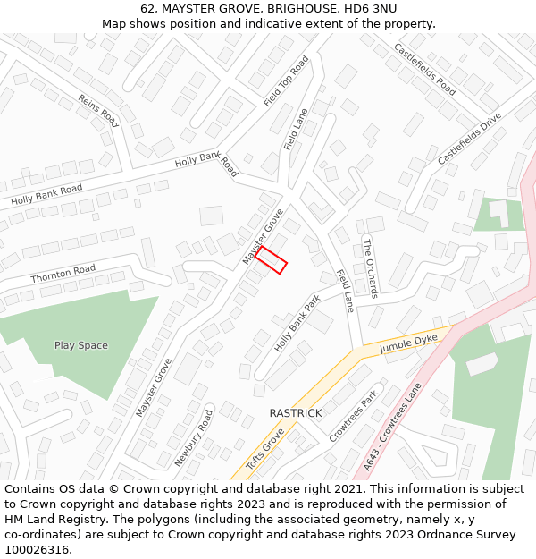 62, MAYSTER GROVE, BRIGHOUSE, HD6 3NU: Location map and indicative extent of plot