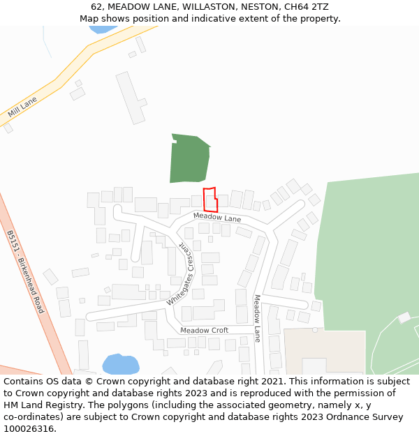 62, MEADOW LANE, WILLASTON, NESTON, CH64 2TZ: Location map and indicative extent of plot