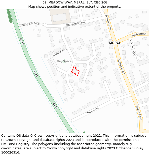 62, MEADOW WAY, MEPAL, ELY, CB6 2GJ: Location map and indicative extent of plot