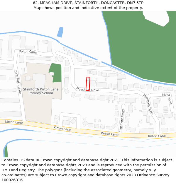 62, MEASHAM DRIVE, STAINFORTH, DONCASTER, DN7 5TP: Location map and indicative extent of plot