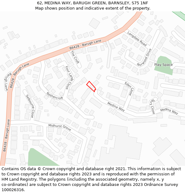 62, MEDINA WAY, BARUGH GREEN, BARNSLEY, S75 1NF: Location map and indicative extent of plot