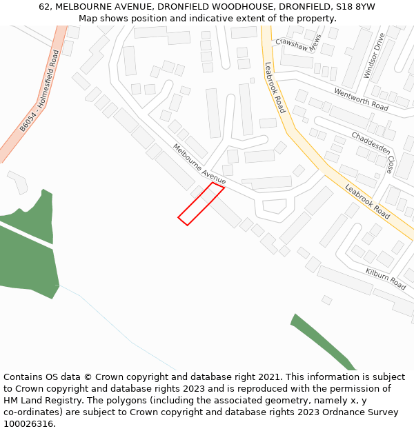 62, MELBOURNE AVENUE, DRONFIELD WOODHOUSE, DRONFIELD, S18 8YW: Location map and indicative extent of plot