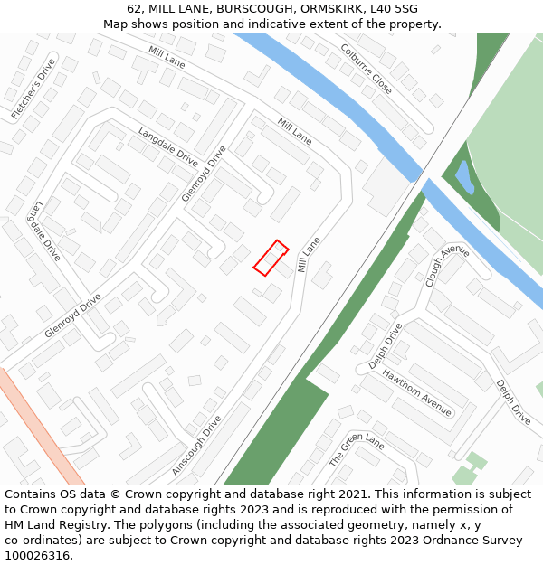 62, MILL LANE, BURSCOUGH, ORMSKIRK, L40 5SG: Location map and indicative extent of plot