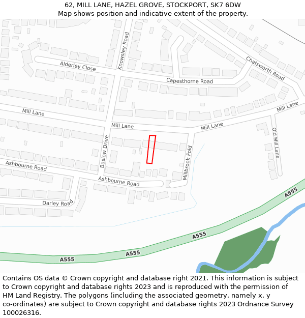 62, MILL LANE, HAZEL GROVE, STOCKPORT, SK7 6DW: Location map and indicative extent of plot