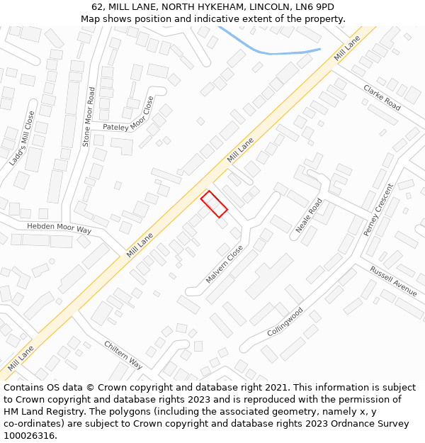 62, MILL LANE, NORTH HYKEHAM, LINCOLN, LN6 9PD: Location map and indicative extent of plot