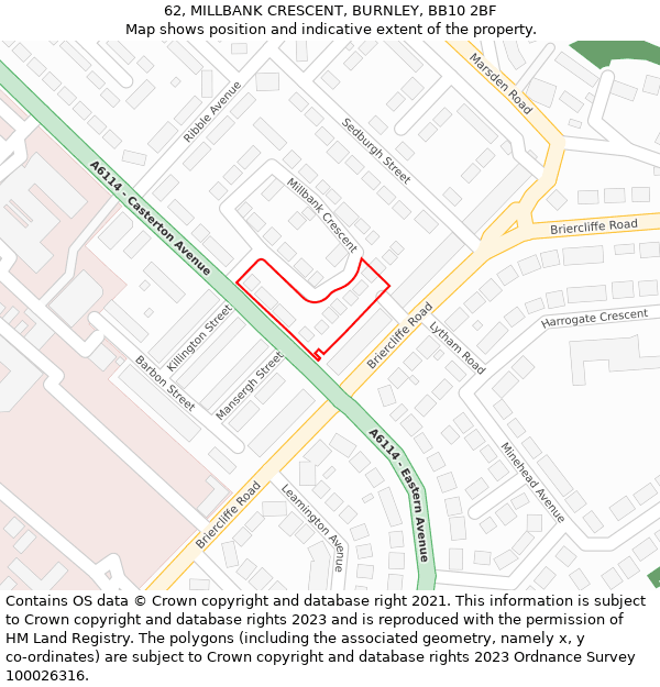 62, MILLBANK CRESCENT, BURNLEY, BB10 2BF: Location map and indicative extent of plot