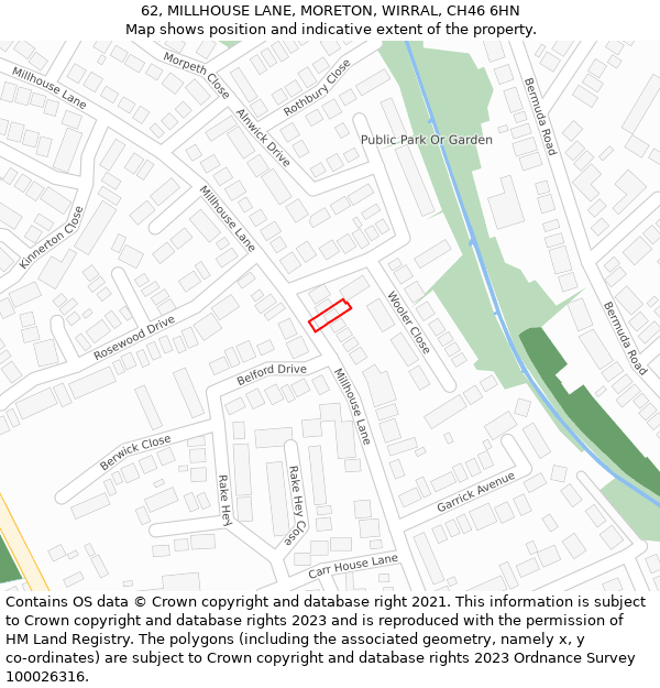 62, MILLHOUSE LANE, MORETON, WIRRAL, CH46 6HN: Location map and indicative extent of plot