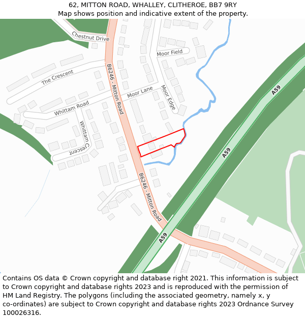 62, MITTON ROAD, WHALLEY, CLITHEROE, BB7 9RY: Location map and indicative extent of plot