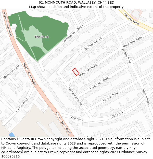 62, MONMOUTH ROAD, WALLASEY, CH44 3ED: Location map and indicative extent of plot