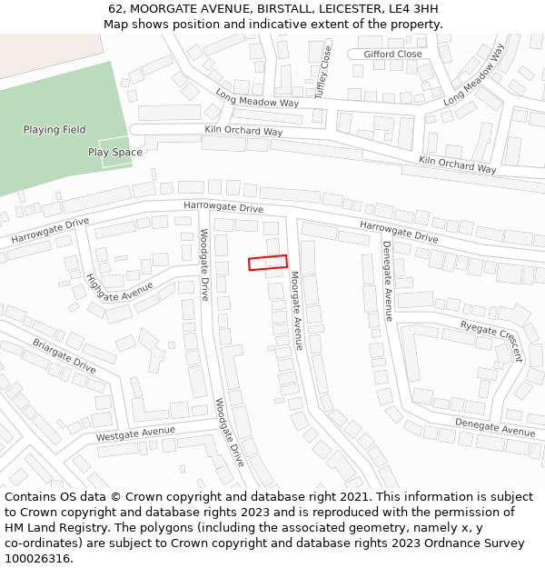 62, MOORGATE AVENUE, BIRSTALL, LEICESTER, LE4 3HH: Location map and indicative extent of plot