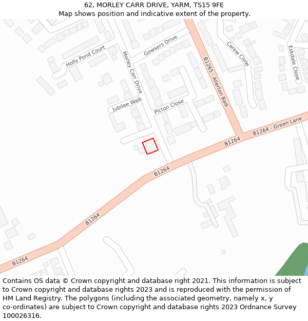 62, MORLEY CARR DRIVE, YARM, TS15 9FE: Location map and indicative extent of plot