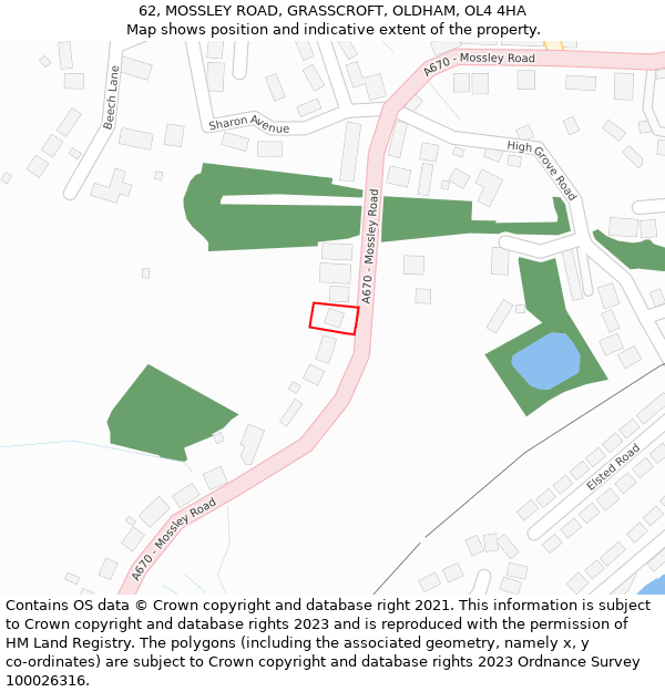 62, MOSSLEY ROAD, GRASSCROFT, OLDHAM, OL4 4HA: Location map and indicative extent of plot