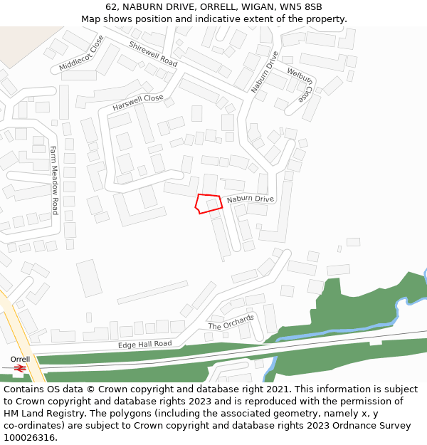 62, NABURN DRIVE, ORRELL, WIGAN, WN5 8SB: Location map and indicative extent of plot