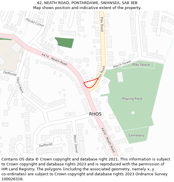 62, NEATH ROAD, PONTARDAWE, SWANSEA, SA8 3EB: Location map and indicative extent of plot