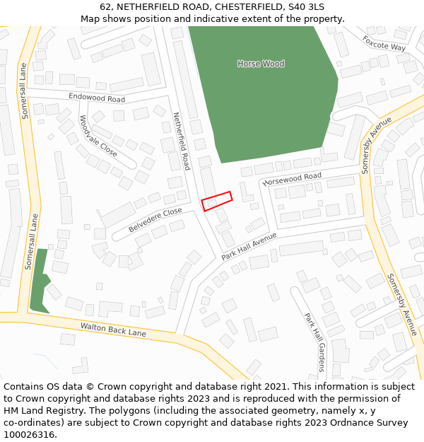 62, NETHERFIELD ROAD, CHESTERFIELD, S40 3LS: Location map and indicative extent of plot