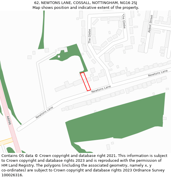 62, NEWTONS LANE, COSSALL, NOTTINGHAM, NG16 2SJ: Location map and indicative extent of plot