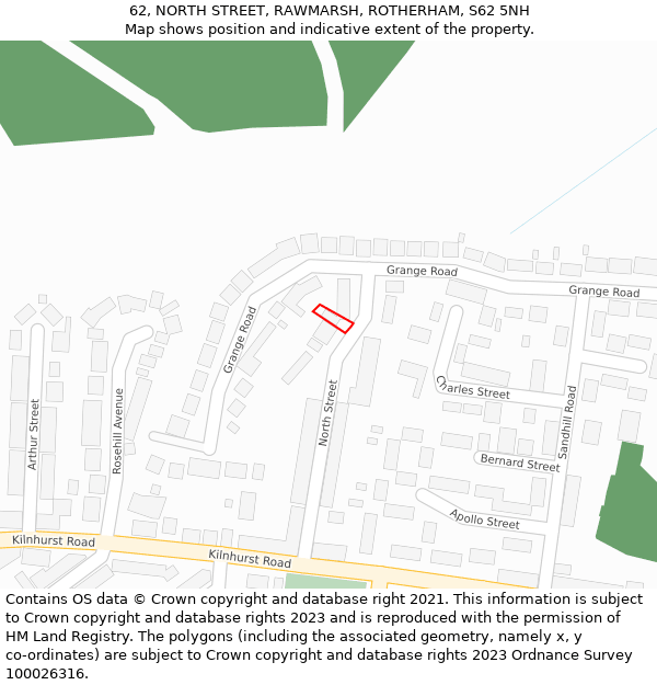 62, NORTH STREET, RAWMARSH, ROTHERHAM, S62 5NH: Location map and indicative extent of plot