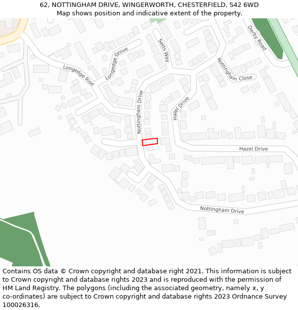 62, NOTTINGHAM DRIVE, WINGERWORTH, CHESTERFIELD, S42 6WD: Location map and indicative extent of plot