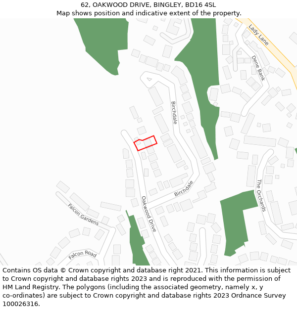 62, OAKWOOD DRIVE, BINGLEY, BD16 4SL: Location map and indicative extent of plot