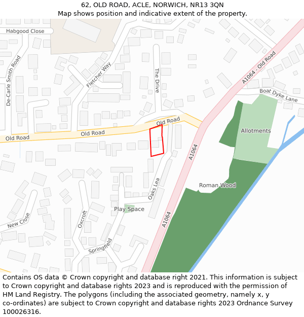 62, OLD ROAD, ACLE, NORWICH, NR13 3QN: Location map and indicative extent of plot