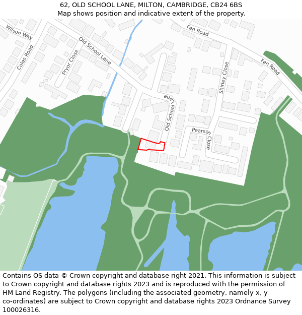 62, OLD SCHOOL LANE, MILTON, CAMBRIDGE, CB24 6BS: Location map and indicative extent of plot