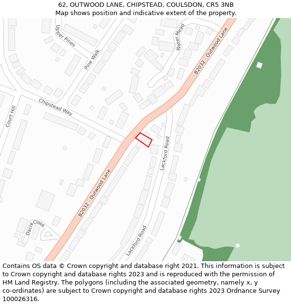 62, OUTWOOD LANE, CHIPSTEAD, COULSDON, CR5 3NB: Location map and indicative extent of plot