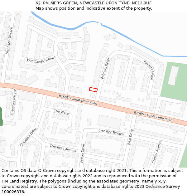 62, PALMERS GREEN, NEWCASTLE UPON TYNE, NE12 9HF: Location map and indicative extent of plot