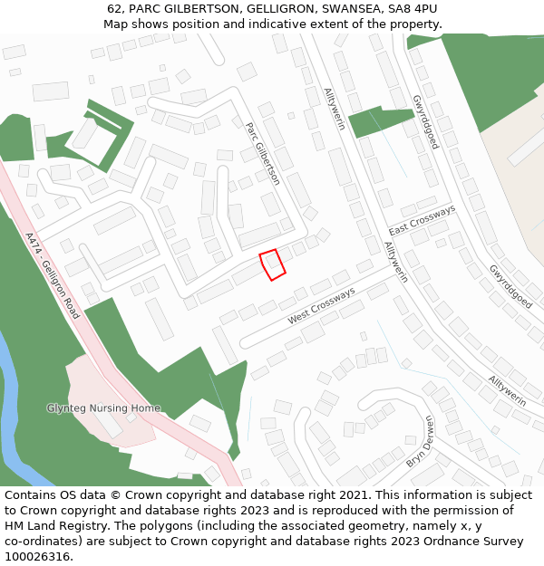 62, PARC GILBERTSON, GELLIGRON, SWANSEA, SA8 4PU: Location map and indicative extent of plot