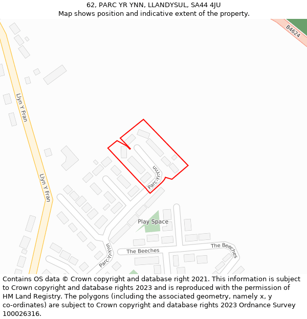 62, PARC YR YNN, LLANDYSUL, SA44 4JU: Location map and indicative extent of plot