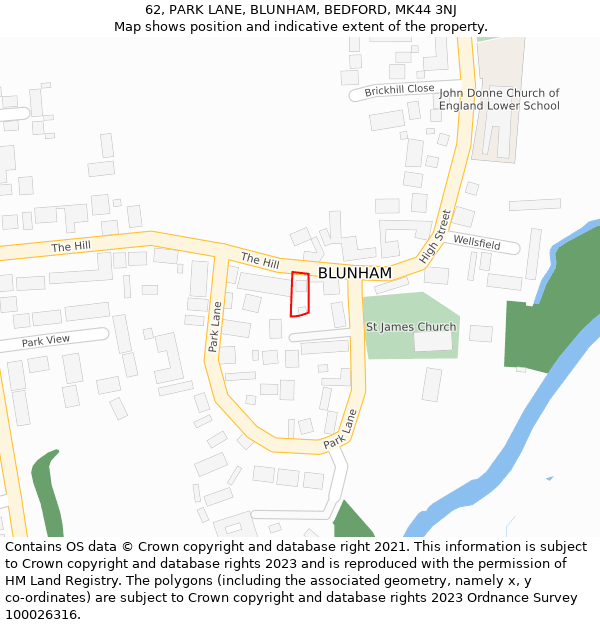 62, PARK LANE, BLUNHAM, BEDFORD, MK44 3NJ: Location map and indicative extent of plot