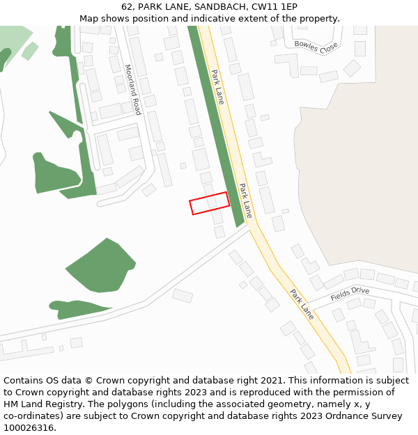 62, PARK LANE, SANDBACH, CW11 1EP: Location map and indicative extent of plot