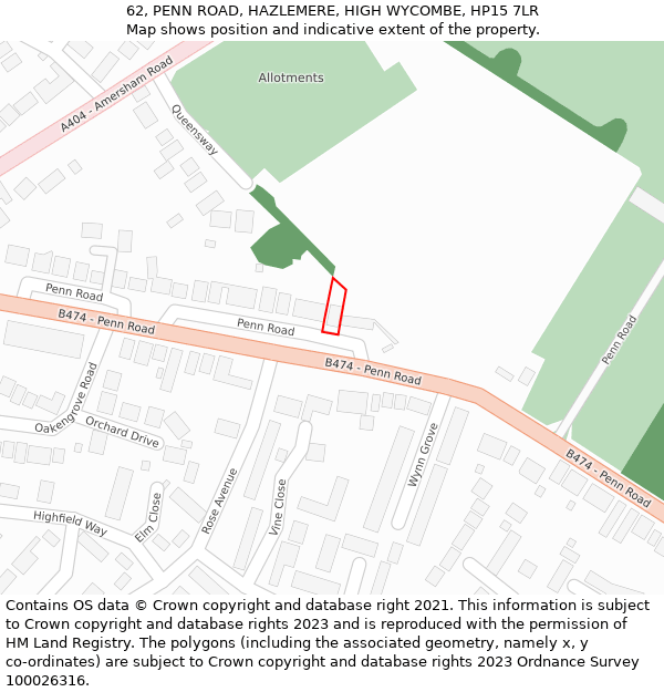 62, PENN ROAD, HAZLEMERE, HIGH WYCOMBE, HP15 7LR: Location map and indicative extent of plot