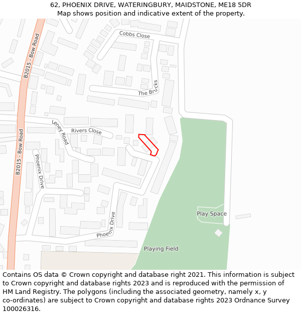 62, PHOENIX DRIVE, WATERINGBURY, MAIDSTONE, ME18 5DR: Location map and indicative extent of plot