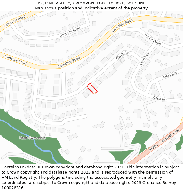 62, PINE VALLEY, CWMAVON, PORT TALBOT, SA12 9NF: Location map and indicative extent of plot