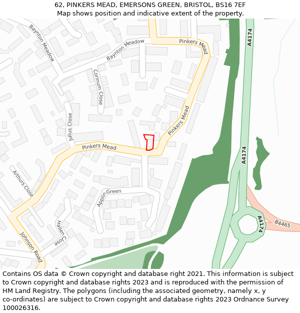 62, PINKERS MEAD, EMERSONS GREEN, BRISTOL, BS16 7EF: Location map and indicative extent of plot