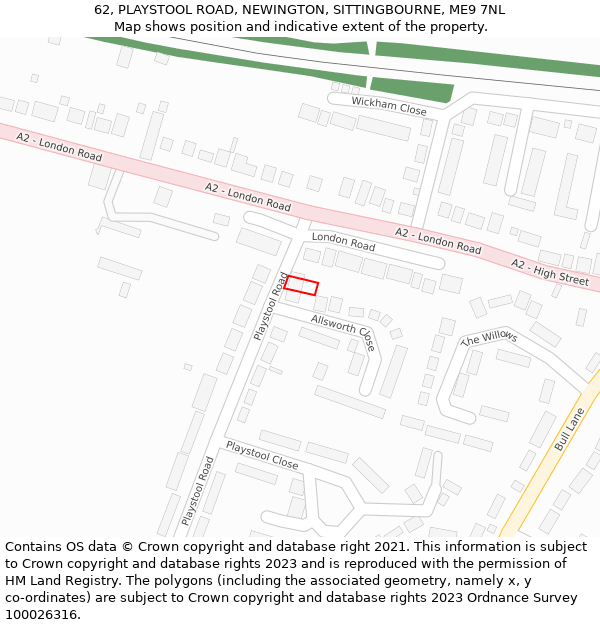 62, PLAYSTOOL ROAD, NEWINGTON, SITTINGBOURNE, ME9 7NL: Location map and indicative extent of plot