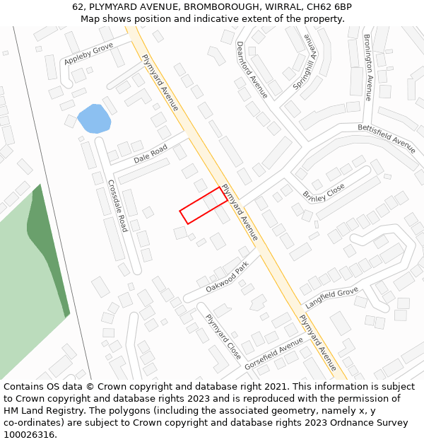 62, PLYMYARD AVENUE, BROMBOROUGH, WIRRAL, CH62 6BP: Location map and indicative extent of plot