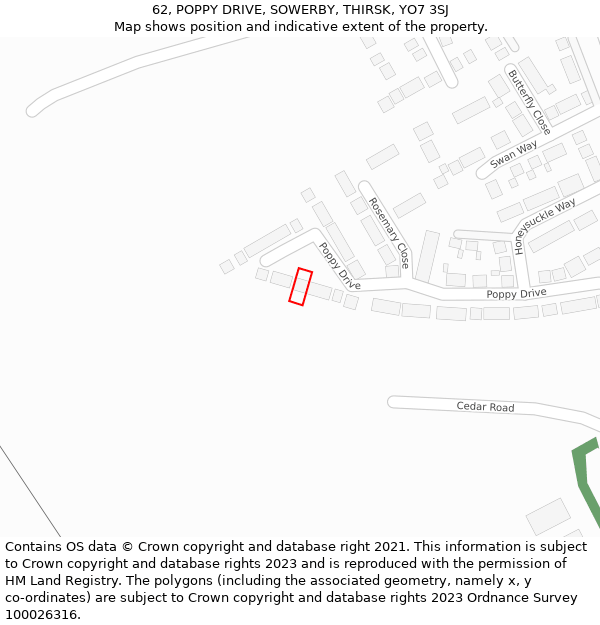 62, POPPY DRIVE, SOWERBY, THIRSK, YO7 3SJ: Location map and indicative extent of plot