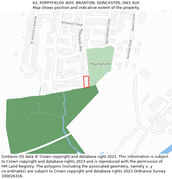62, POPPYFIELDS WAY, BRANTON, DONCASTER, DN3 3UA: Location map and indicative extent of plot