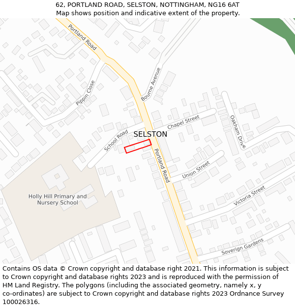 62, PORTLAND ROAD, SELSTON, NOTTINGHAM, NG16 6AT: Location map and indicative extent of plot