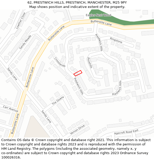 62, PRESTWICH HILLS, PRESTWICH, MANCHESTER, M25 9PY: Location map and indicative extent of plot