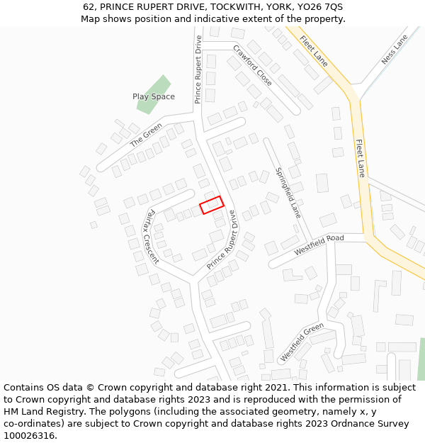 62, PRINCE RUPERT DRIVE, TOCKWITH, YORK, YO26 7QS: Location map and indicative extent of plot