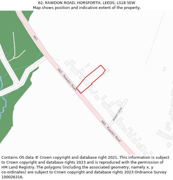 62, RAWDON ROAD, HORSFORTH, LEEDS, LS18 5EW: Location map and indicative extent of plot