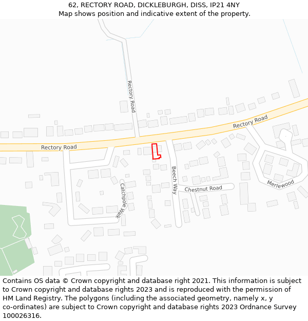 62, RECTORY ROAD, DICKLEBURGH, DISS, IP21 4NY: Location map and indicative extent of plot